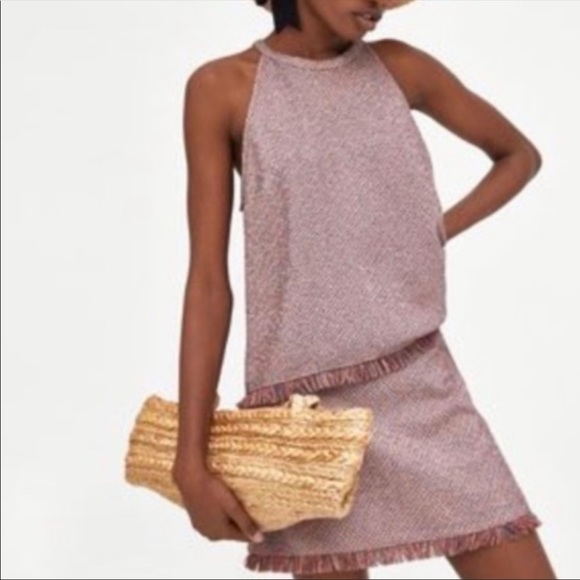 New! Zara stretchy tweed skirt with fringe trim - Picture 3 of 10